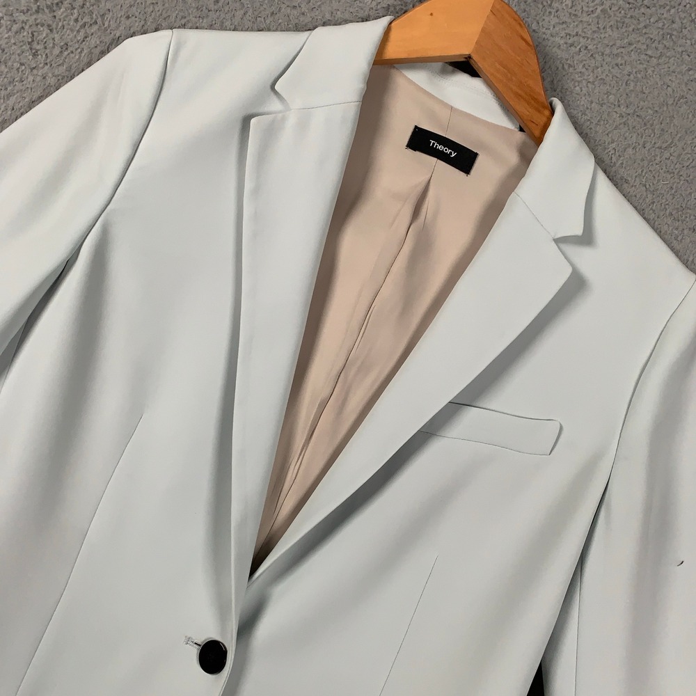 Theory Staple Blazer B Jacket Womens 4 Cream/Gray Classic Crepe Single Button